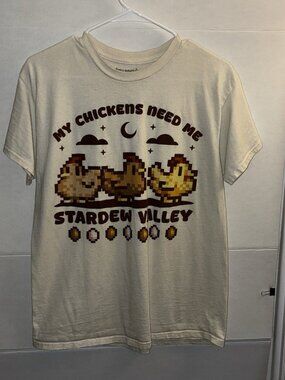 Official Stardew Valley Chickens Puff Print T-Shirt from Hot Topic 8-bit Sz Med